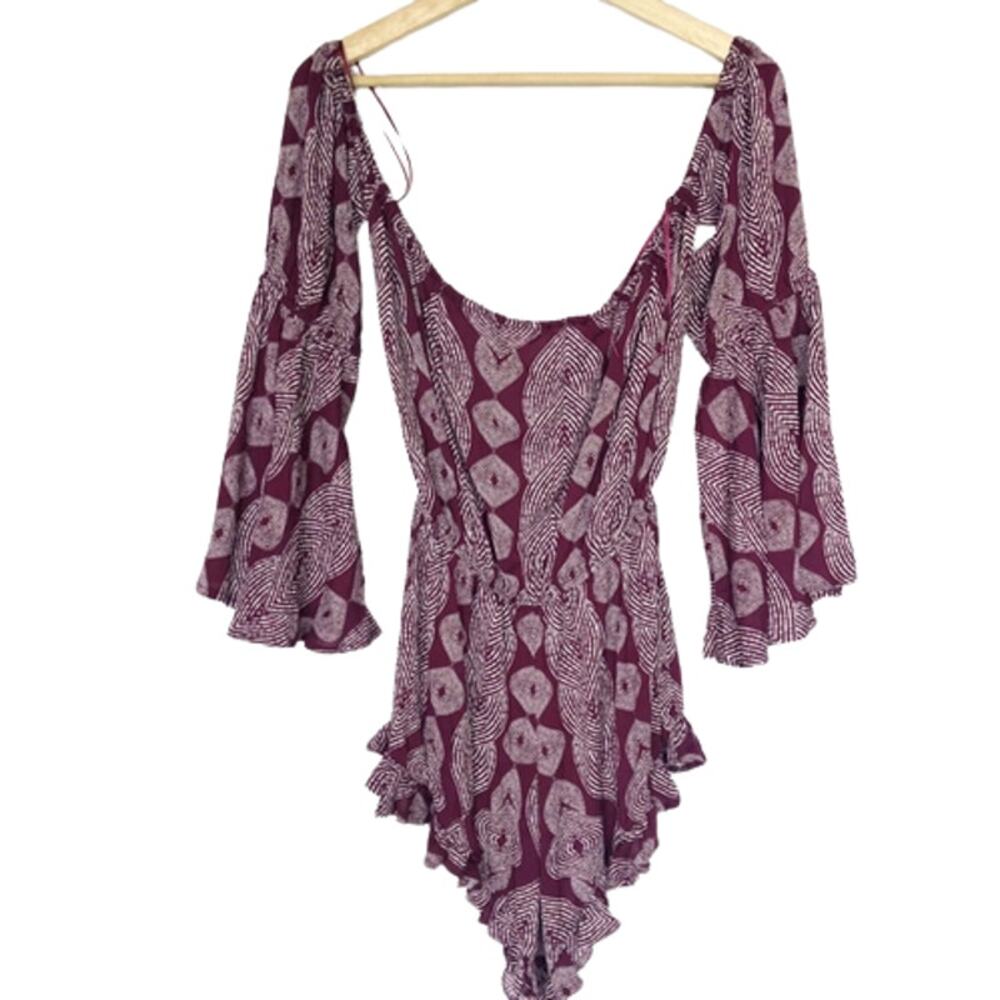 Radio Fiji Maroon Sokally Off the Shoulder Romper/ Beach Cover Up - Picture 4 of 12